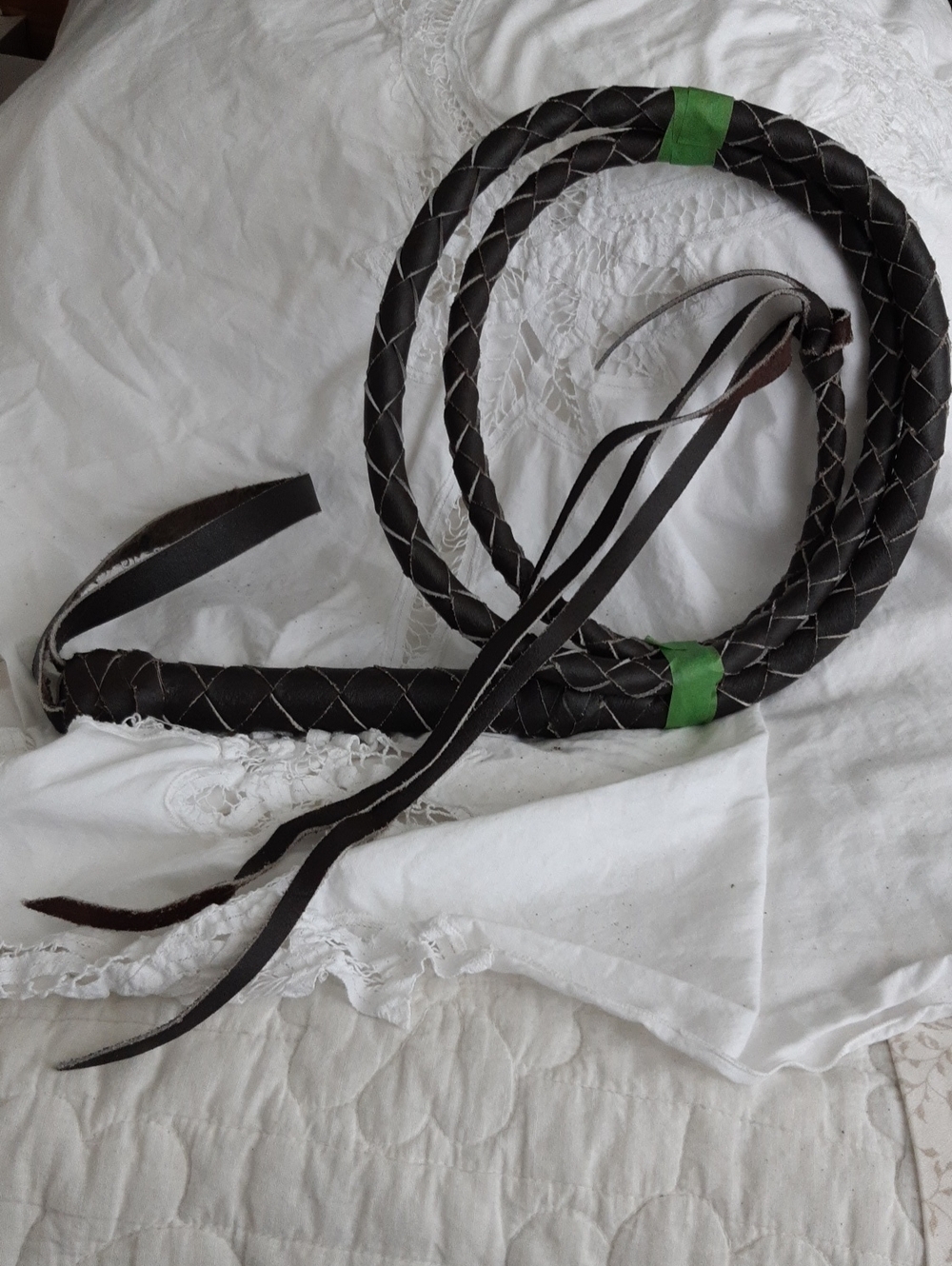Black Braided Leather Bullwhip - Men's Accessory